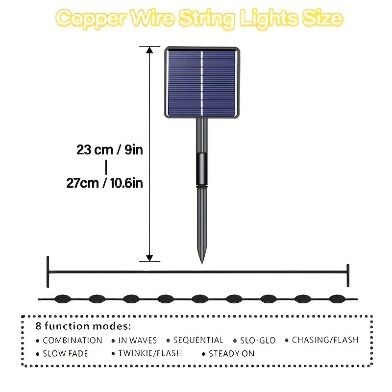 Luci Solari da Esterno – 50/100/200/300 LED con 8 Modalità di Illuminazione per Natale e Giardino