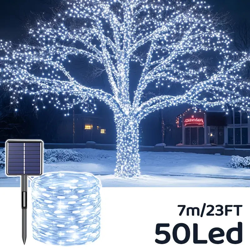 Luci Solari da Esterno – 50/100/200/300 LED con 8 Modalità di Illuminazione per Natale e Giardino