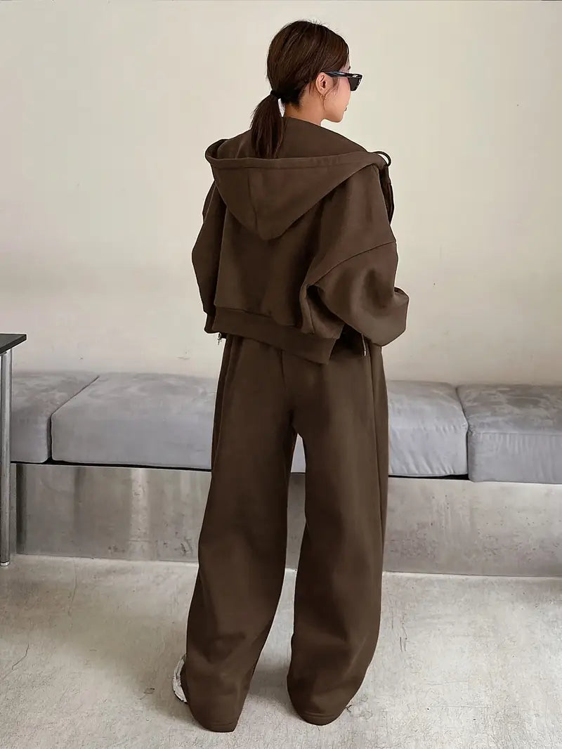 Completo Donna Autunno-Inverno a Due Pezzi – Maniche Lunghe e Pantaloni in Tinta Unita