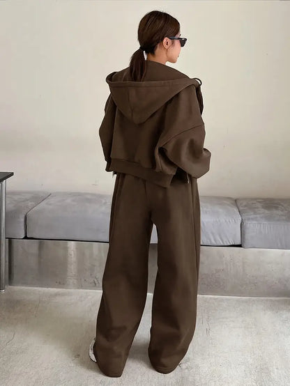 Completo Donna Autunno-Inverno a Due Pezzi – Maniche Lunghe e Pantaloni in Tinta Unita