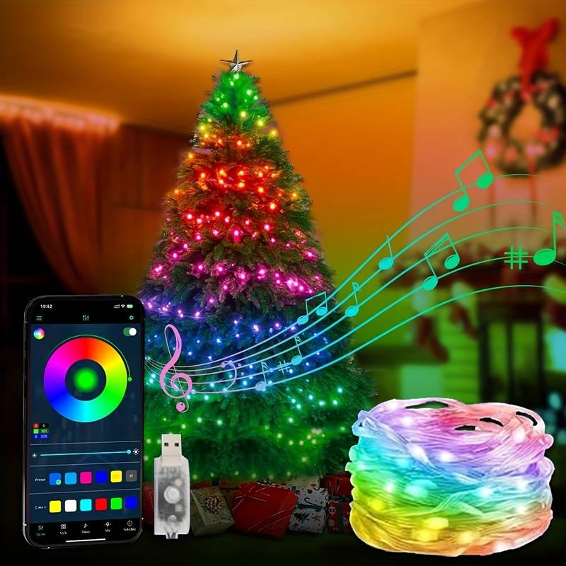 Luci LED Intelligenti con Controllo App – USB, Sincronizzazione Musicale, 16 Milioni di Colori per Natale e Feste
