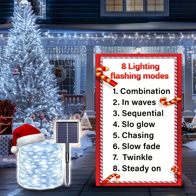 Luci Solari da Esterno – 50/100/200/300 LED con 8 Modalità di Illuminazione per Natale e Giardino
