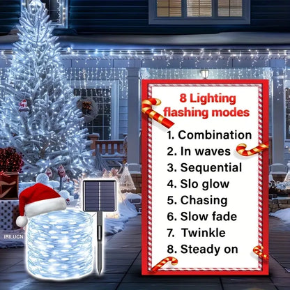 Luci Solari da Esterno – 50/100/200/300 LED con 8 Modalità di Illuminazione per Natale e Giardino