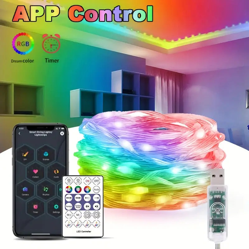 Luci a Stringa di Fate Colorate 10 Metri – Con USB, Telecomando e Sincronizzazione Musicale