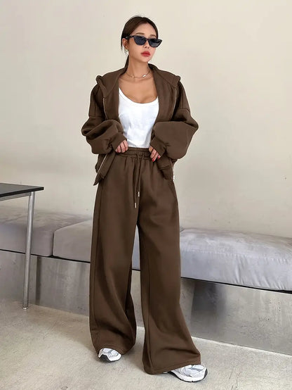 Completo Donna Autunno-Inverno a Due Pezzi – Maniche Lunghe e Pantaloni in Tinta Unita