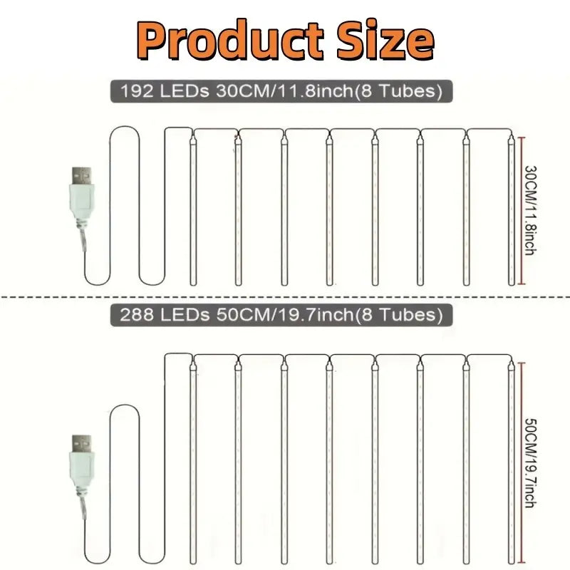 Luci Solari a Cascata “Pioggia di Meteore” – 192/288 LED con 8 Modalità di Illuminazione