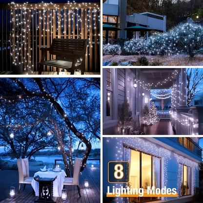 Luci Solari da Esterno – 50/100/200/300 LED con 8 Modalità di Illuminazione per Natale e Giardino