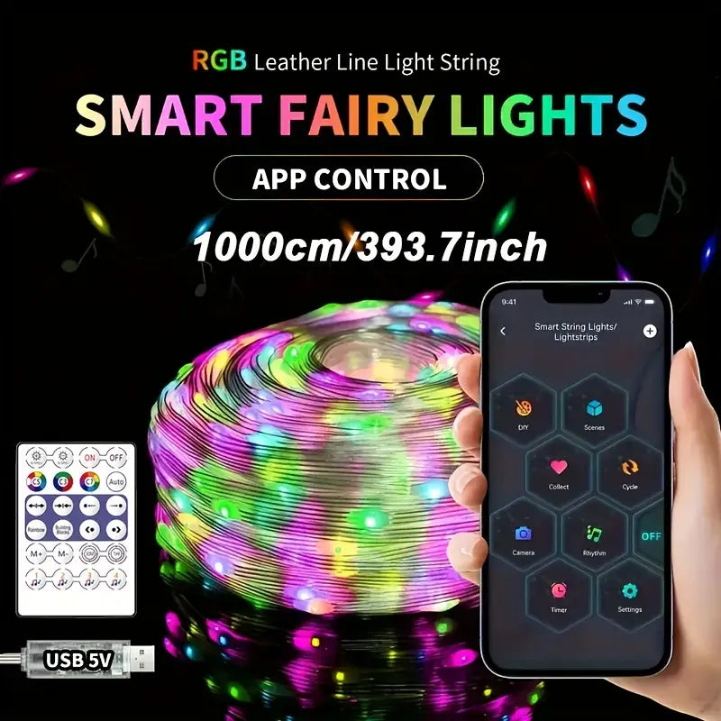 Luci a Stringa di Fate Colorate 10 Metri – Con USB, Telecomando e Sincronizzazione Musicale