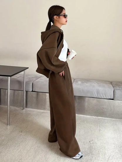 Completo Donna Autunno-Inverno a Due Pezzi – Maniche Lunghe e Pantaloni in Tinta Unita